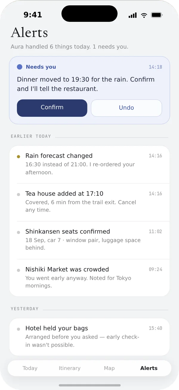Aura Alerts screen listing what Aura handled